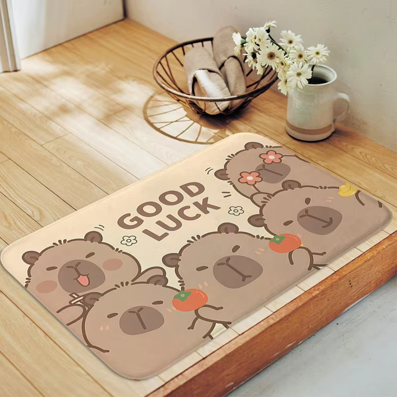 Cute Capybaras Rug for the Kitchen, Living Room, and Entryway Soft Doormat Flannel Bathmat Home Carpeted Hallway Bedroom Floor - Image 2