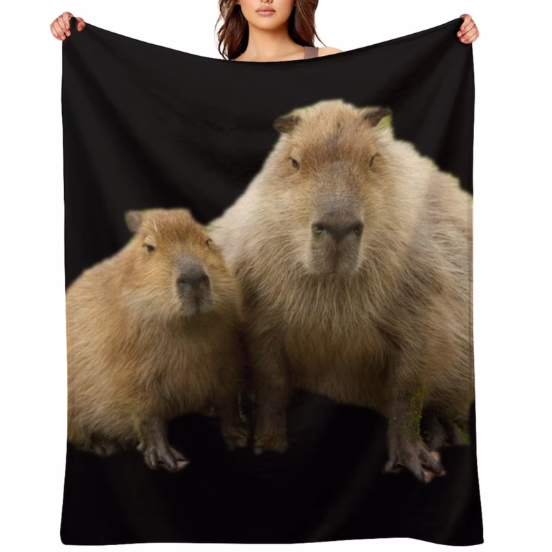 Warm and plush Capybara Mom and Baby throw blankets for winter. - Image 3