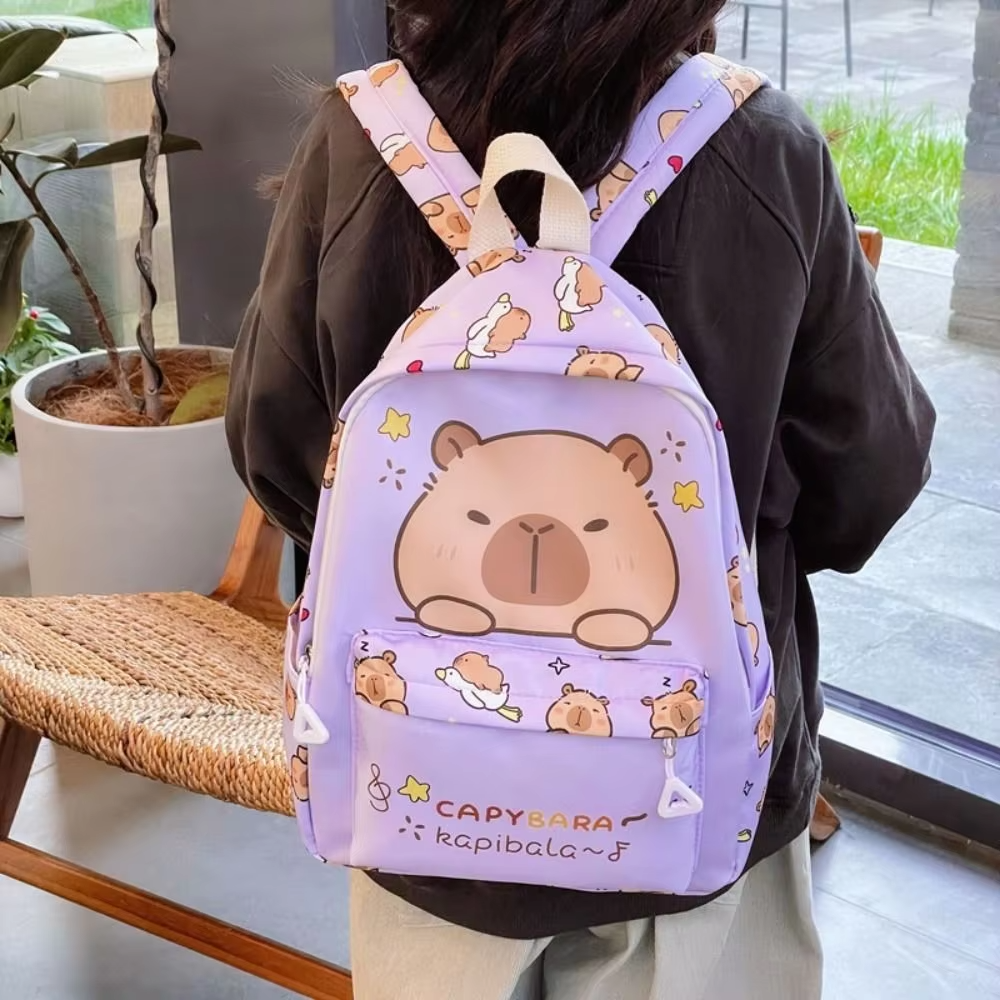 Kawaii Cartoon Capybara Lightweight Travel Backpack for Kindergarten Students with Big Capacity and Nylon Material in Fun Colors - Image 4