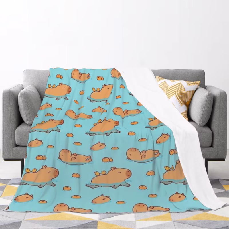 Oranges and 'swimming' capybaras pattern comforter flannel soft throw medium blanket warm home and decoration blankets