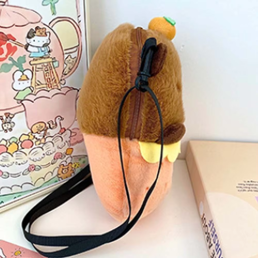 Zippered Capybara Crossbody Bag (Radish Plush Capybara) Stuffed Cartoon Animal Bucket Bag for School - Image 2