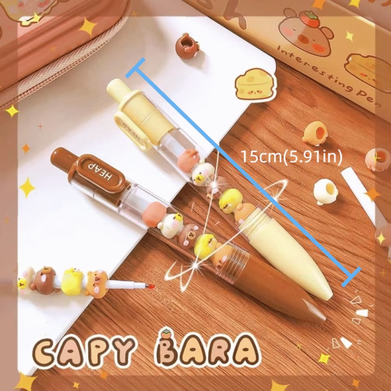 Innovative Capybara Gel Pen Writing Writing Pen with Beautiful Beads, Kawaii Black Ink, 0.5mm Gel Pen School - Image 3