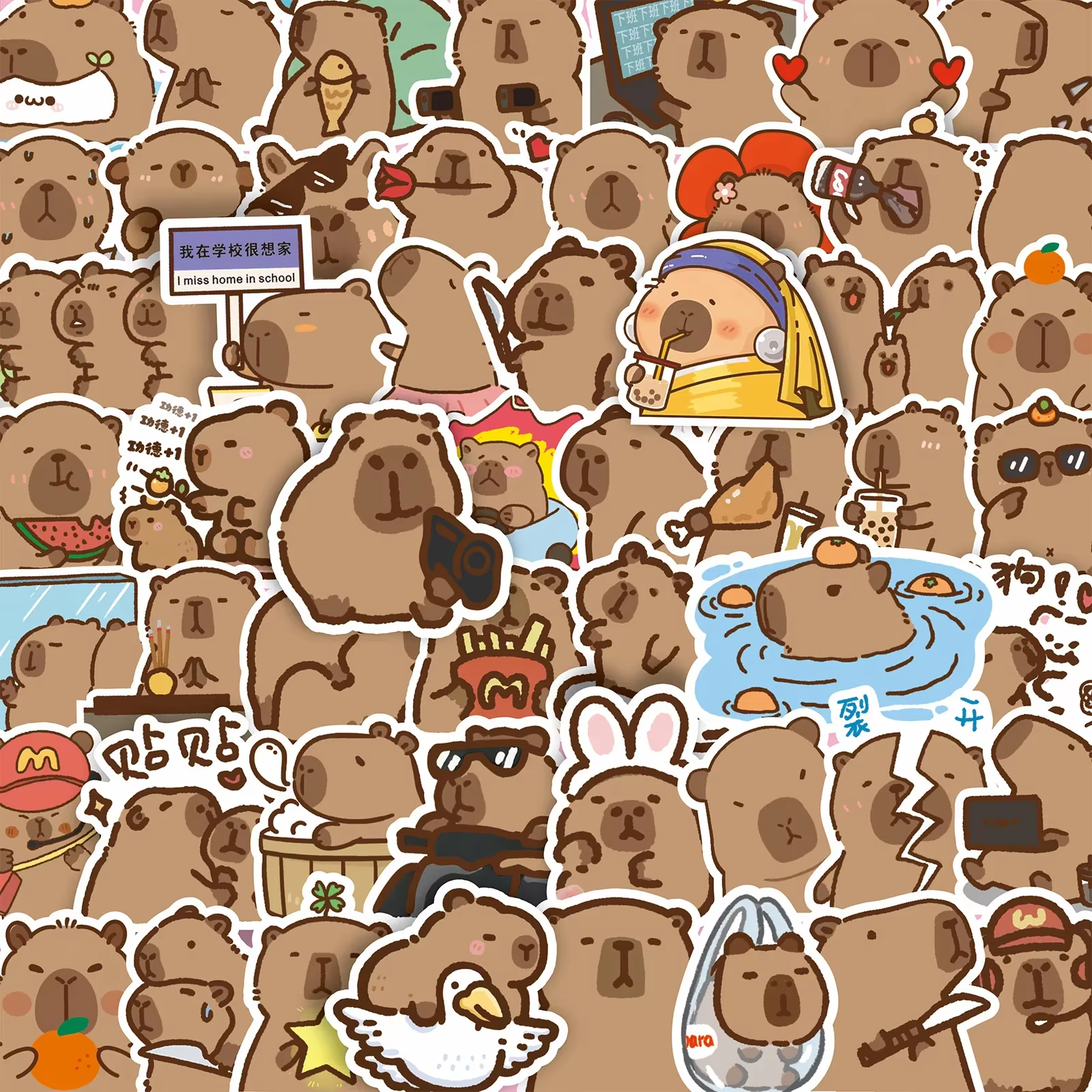 50PCS Cute Capybara Animal Stickers Car Motorcycle Travel Luggage Phone Guitar Laptop Cartoon Helment Decal Kid Gift Toys