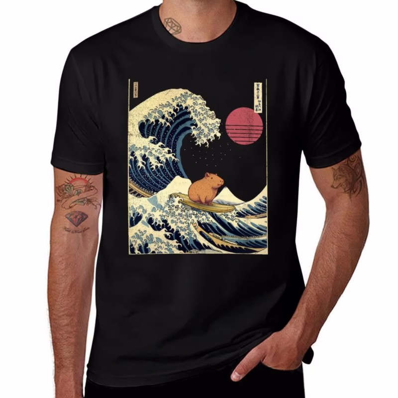 Men's T-Shirt graphic Capybara Kanagawa Japanese Surfing Wave T-Shirt Quick drying, low priced, plus size.