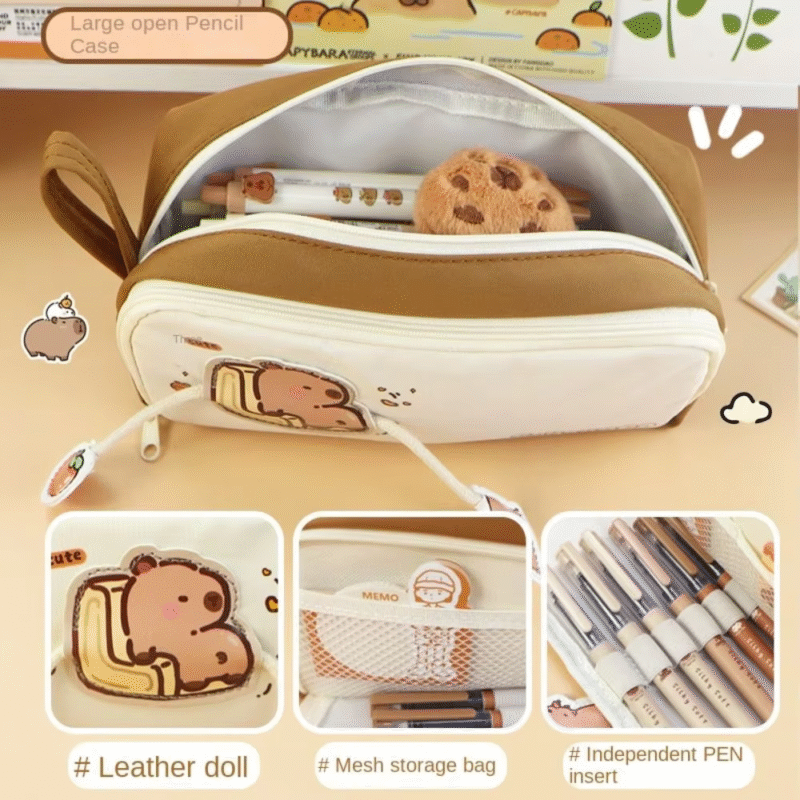 The Children’s large-capacity Capybara Pencil Case with Multipurpose zipper Capybara Pen Pouch Kawaii Storage box will make the organization of school supplies cute and fun - Image 2