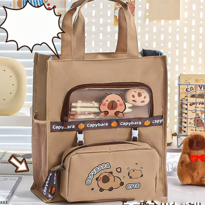 The capybara plush pen bag serves to elevate the set with a pencil case and plush toy combination - Image 2
