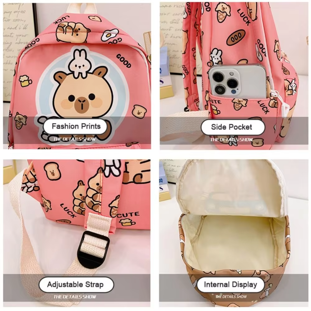 Kawaii Cartoon Capybara Lightweight Travel Backpack for Kindergarten Students with Big Capacity and Nylon Material in Fun Colors - Image 3