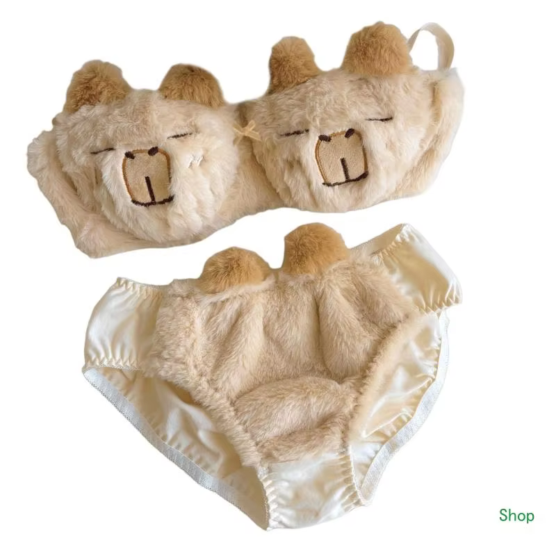 Women's Anime Capybara Lingerie Set with Plush Bra and Furry Underwear Set for Dropship - Image 2