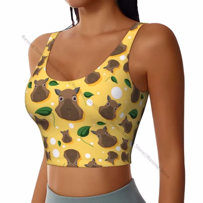 WOMEN'S TANKS FOR YOGA AND GYM, CUTE CAPYBARA WILD STYLE, MOISTURE WICKING WHITE TOPS