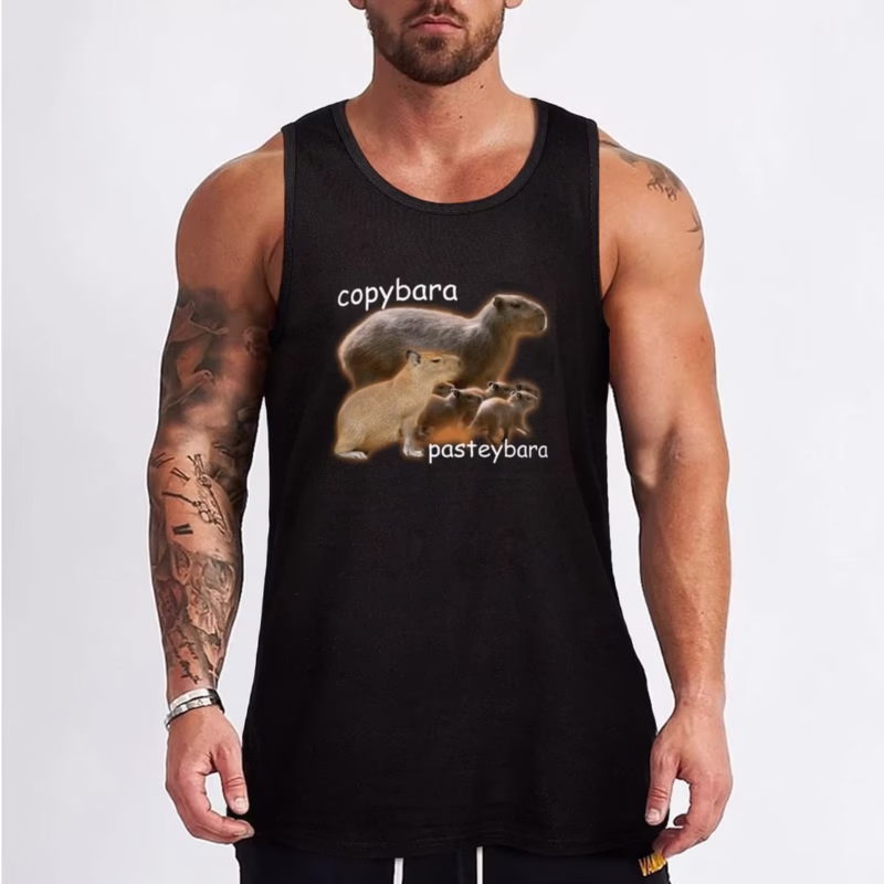 Men’s vest running shirt, bodybuilding shirt, sleeveless gym shirt, Capybara and Pasteybara meme tanktop - Image 3