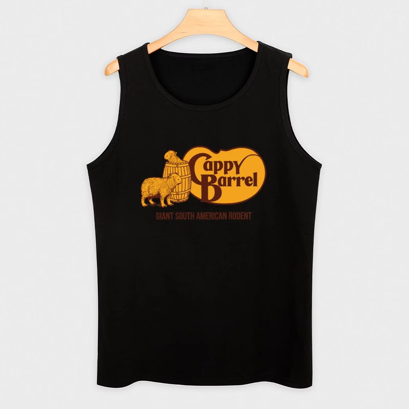 Tank Top sportswear for men’s gym attire, capybara country store logo, and Cappy Barrel Sleeveless - Image 2