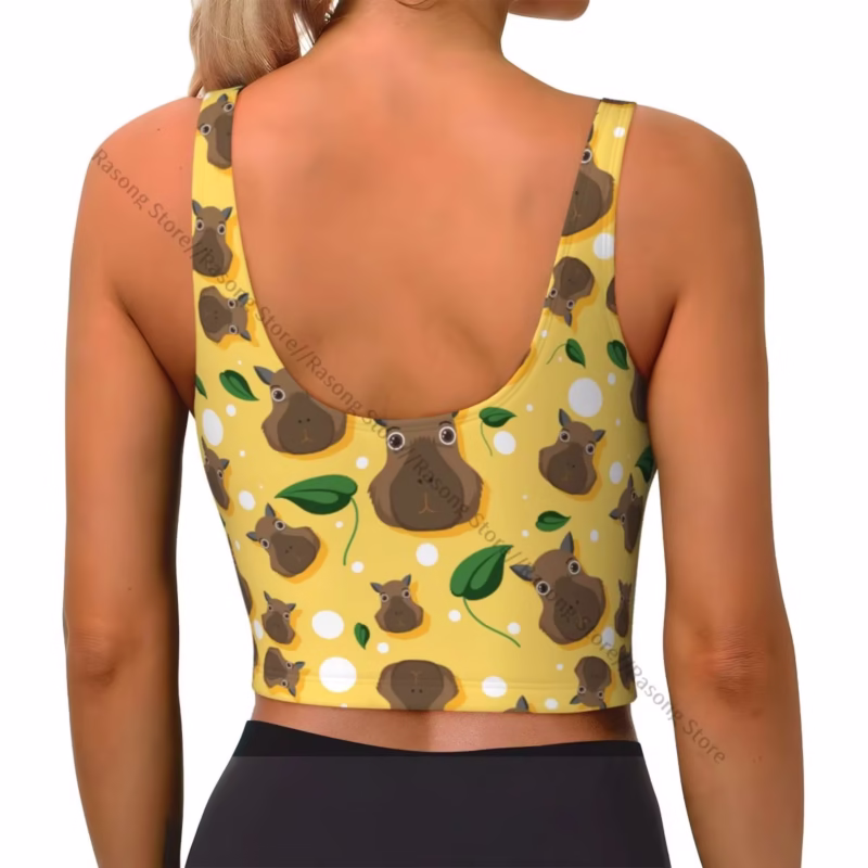 WOMEN'S TANKS FOR YOGA AND GYM, CUTE CAPYBARA WILD STYLE, MOISTURE WICKING WHITE TOPS - Image 2