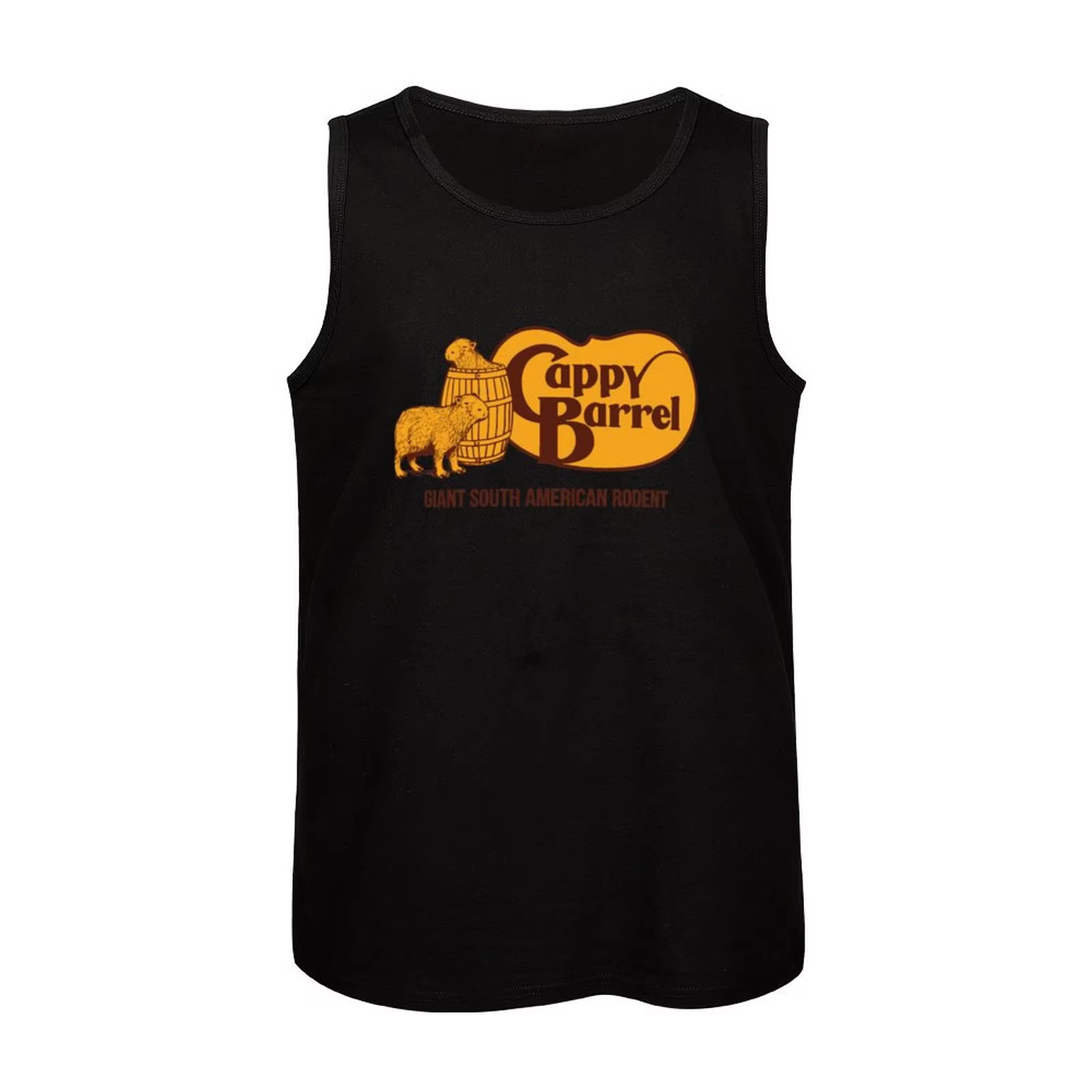 Tank Top sportswear for men’s gym attire, capybara country store logo, and Cappy Barrel Sleeveless - Image 3
