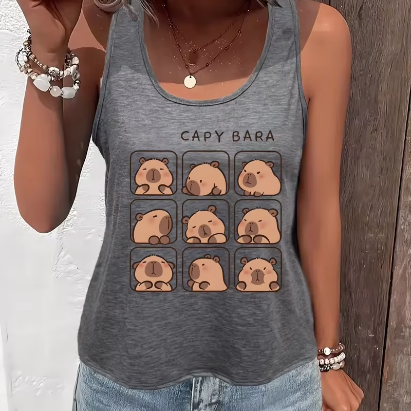 Women's Racerback Tank Tops with Capybara Lover and Funny Capybara Prints The Ultimate Kawaii Capybara Summer Tops