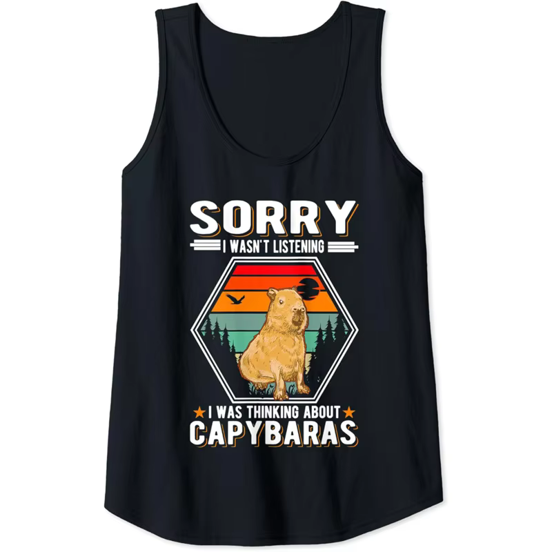 TopMen's Kids Summer Casual Oversized Sleeveless T-Shirts Quick Dry Tops Gym Fitness Vest Black Cartoon 3D Printed Capybara Tank Top - Image 3