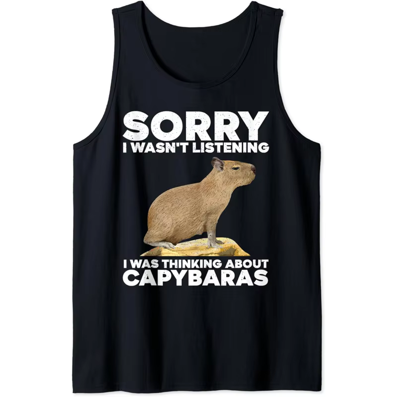TopMen's Kids Summer Casual Oversized Sleeveless T-Shirts Quick Dry Tops Gym Fitness Vest Black Cartoon 3D Printed Capybara Tank Top - Image 4